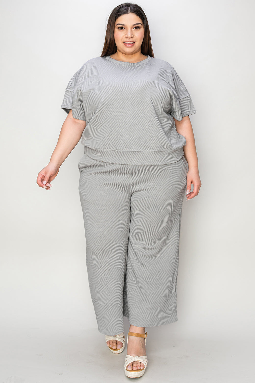 Lila Texture Short Sleeve Top and Pants Set