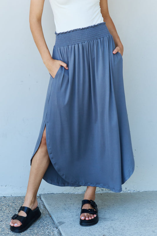 High Waist Scoop Hem Maxi Skirt